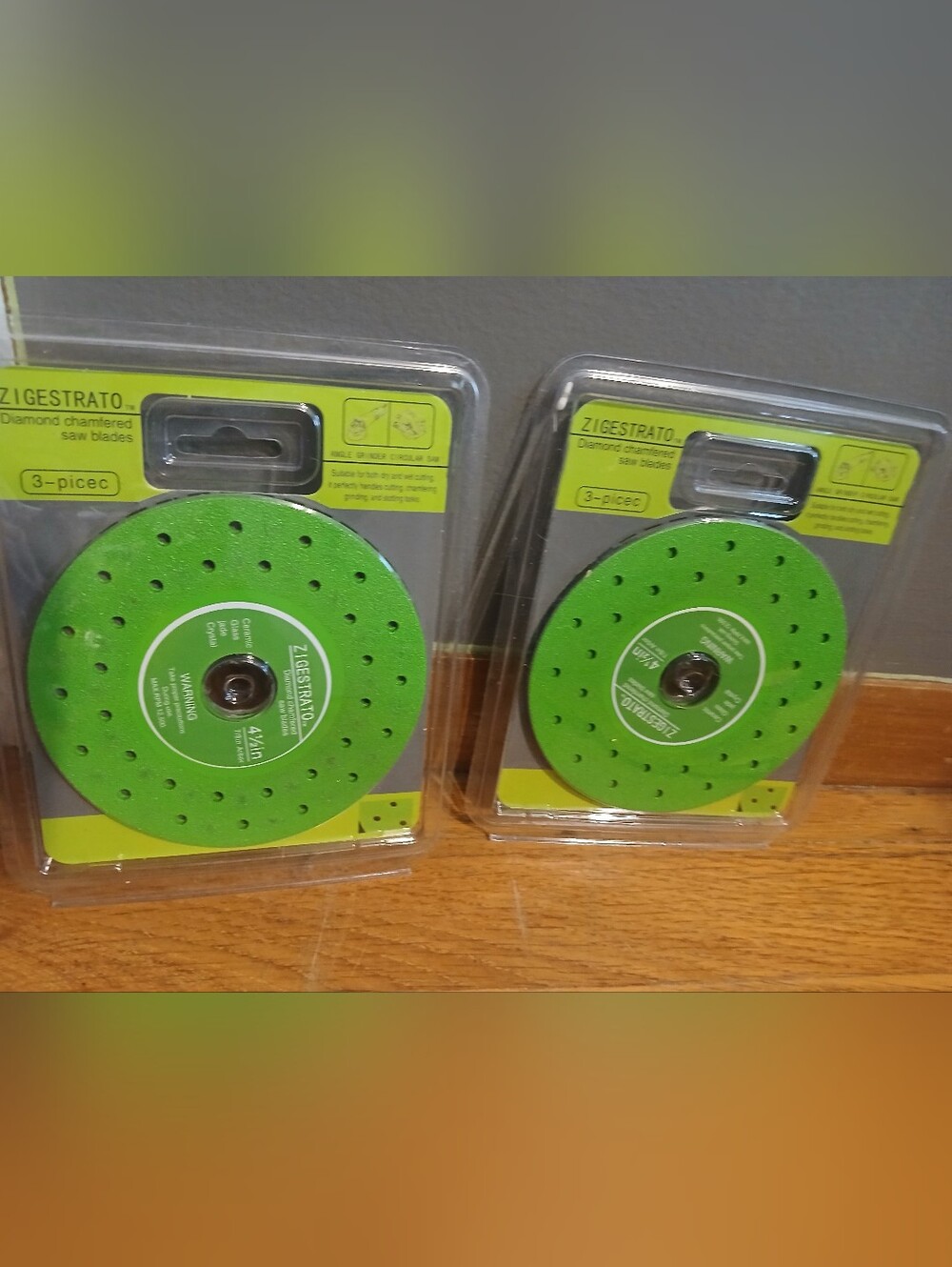 ZIGESTRATO Diamond Chamfered Saw Blades 4.5in Green 3pc Ceramic/Glass